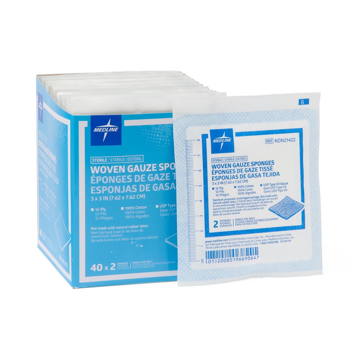 Sterile Woven Cotton Gauze Sponge 12-Ply 3" x 3" 80ct