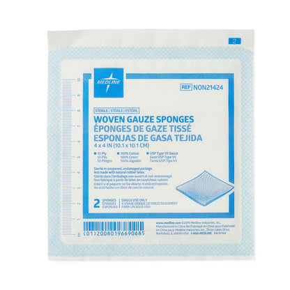 Sterile 100% Cotton Woven Gauze Sponges 4" x 4" 12ply 2'S