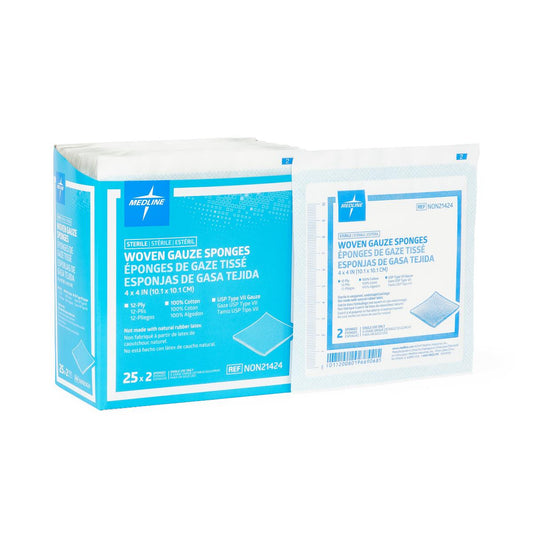 Sterile 100% Cotton Woven Gauze Sponges 4" x 4" 12ply 2'S