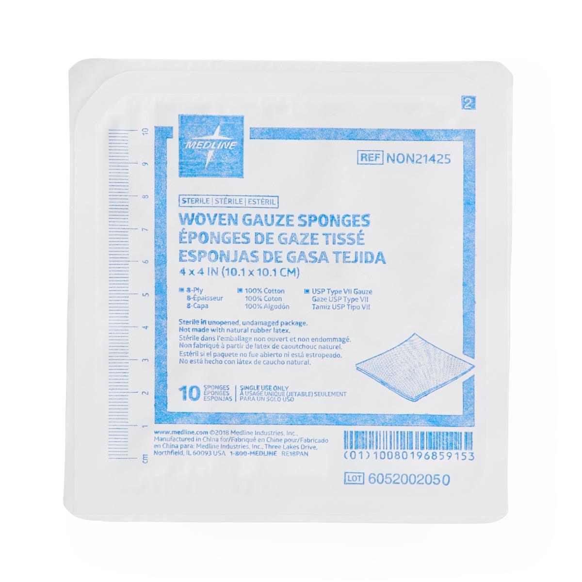 Sterile 100% Cotton Woven Gauze Sponges 4" x 4" 8ply 10/tray