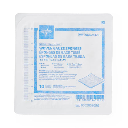 Sterile 100% Cotton Woven Gauze Sponges 4" x 4" 8ply 10/tray
