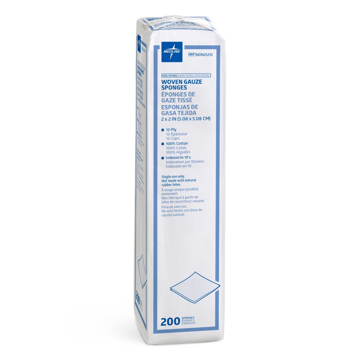 Non-Sterile Woven Cotton Gauze Sponge 12-Ply 2" x 2" 200ct