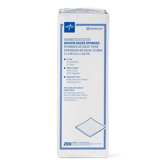Nonsterile 100% Cotton Woven Gauze Sponges 3" x 3" 12ply 200/pack