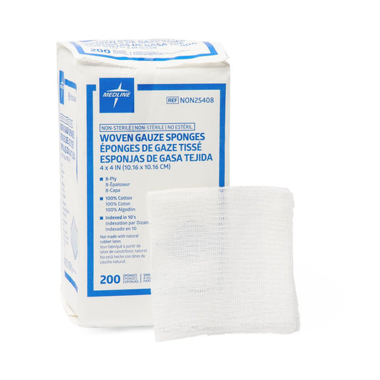 Nonsterile 100% Cotton Woven Gauze Sponges 4" x 4" 8ply 50ct