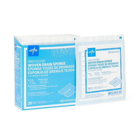 Sterile 100% Cotton Drain Sponge Gauze Trach 16ply 4" x 4"