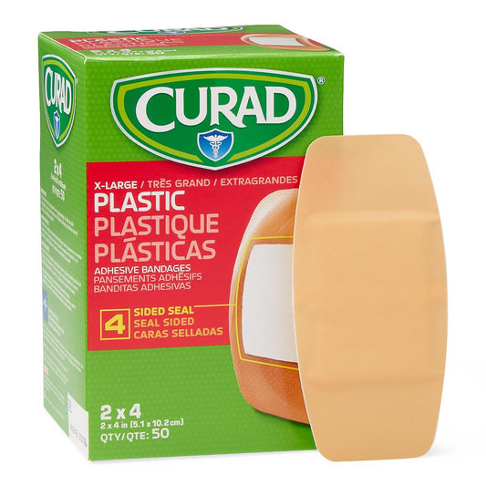 Curad Plastic Adhesive Bandages Strip 2" x 4" Natural 50ct