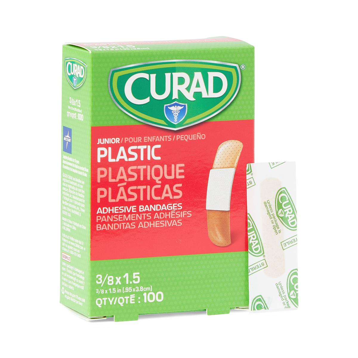 Curad Plastic Adhesive Bandages Jr 3/8" x 1.5" 100ct
