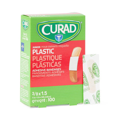 Curad Plastic Adhesive Bandages Jr 3/8" x 1.5" 100ct