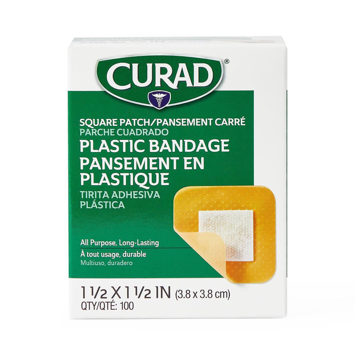 Curad Plastic Adhesive Bandages Patch 1.5 x 1.5 in 100ct