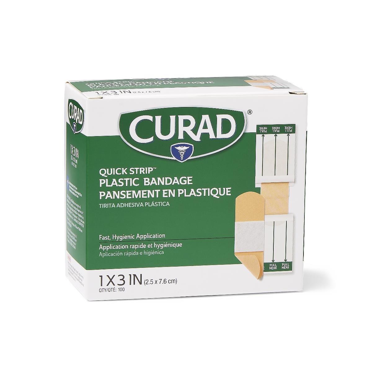 Curad Quick Strip Plastic Adhesive Bandages Plas 1" x 3" Sterile