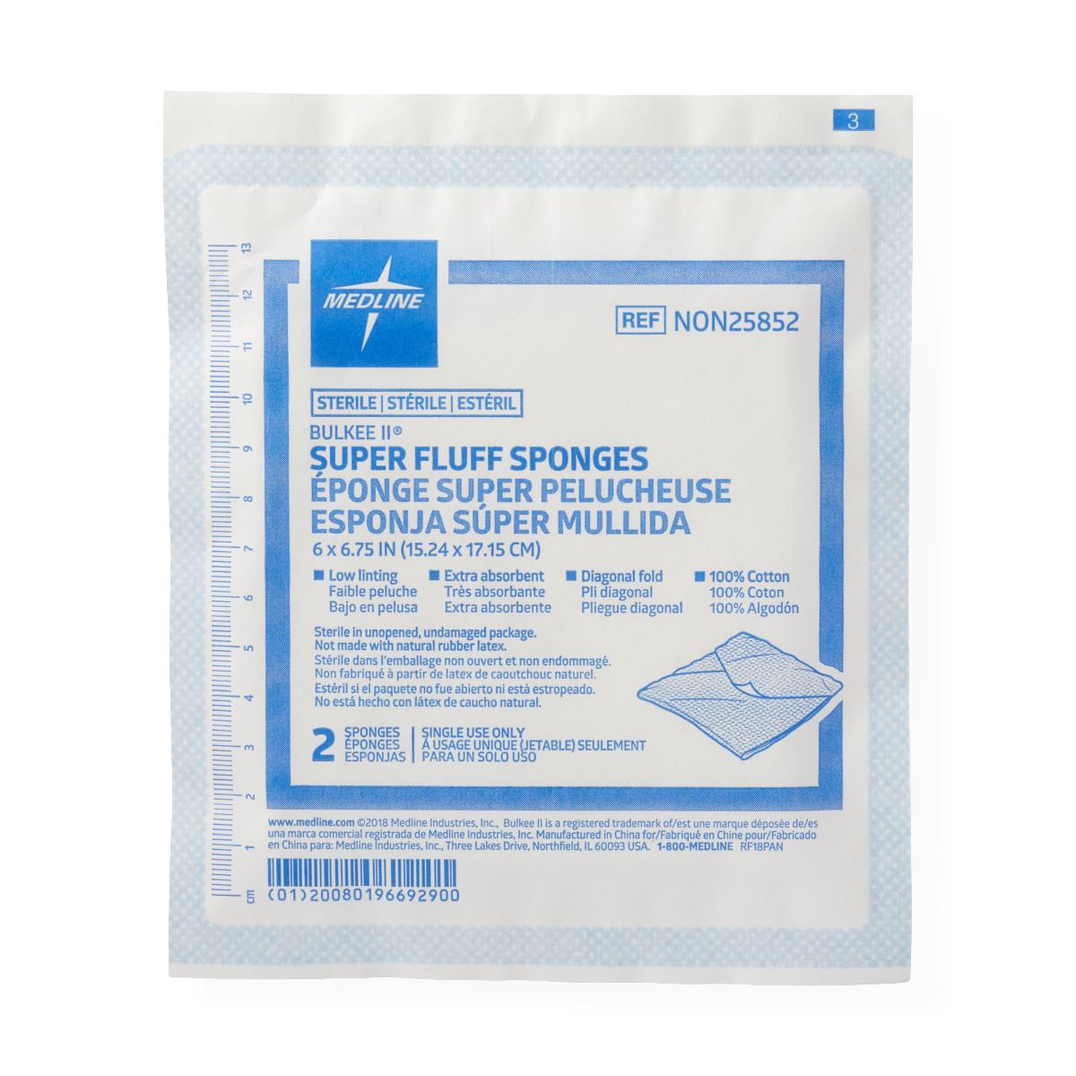 Sterile Bulkee II Extra Absorbent Super Fluff Sponge Gauze 6" x 6.75" 2'S