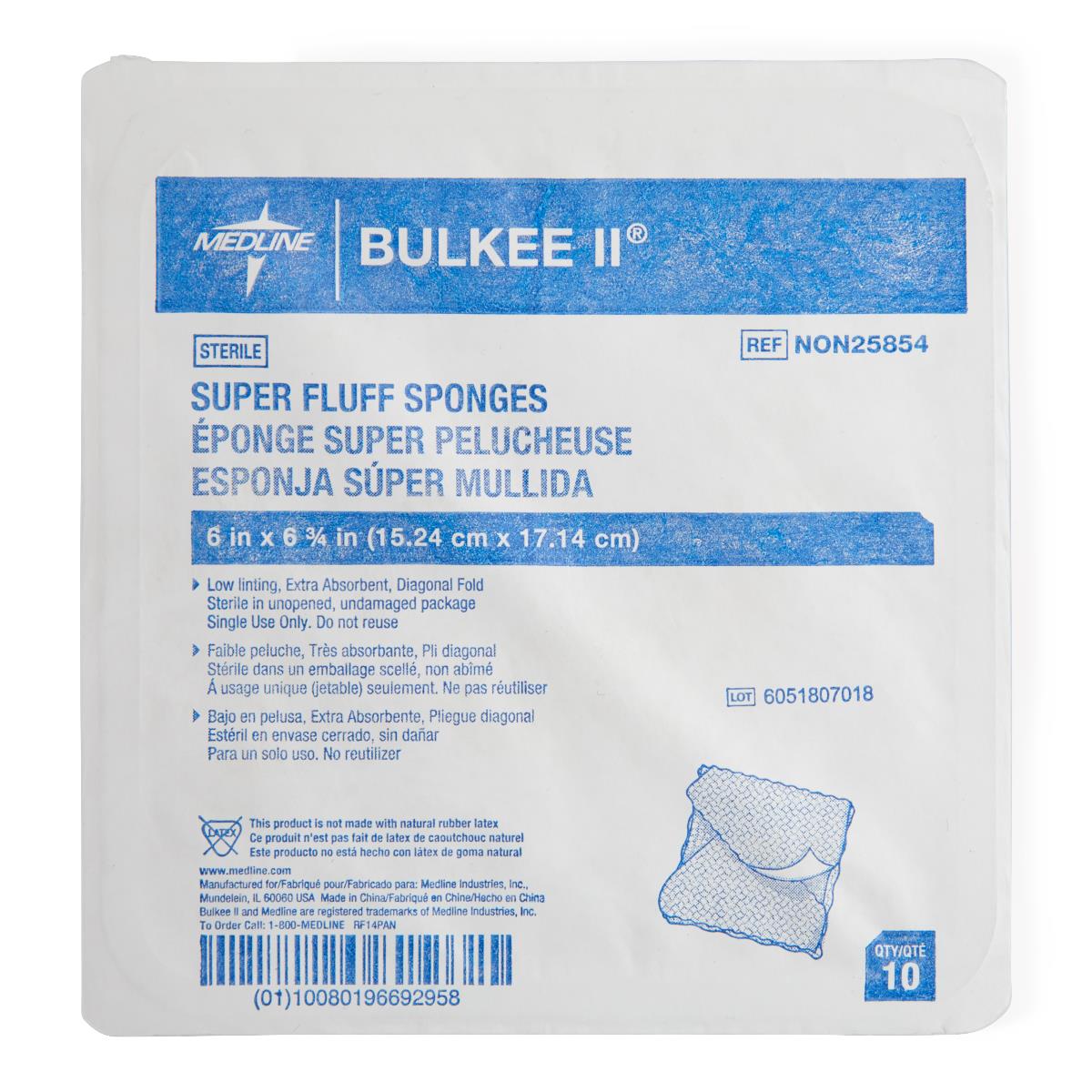 Sterile Bulkee II Extra Absorbent Super Fluff Sponge Gauze 6" x 6.75" 10/tray