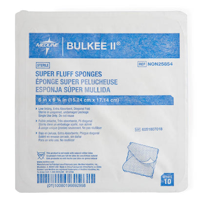 Sterile Bulkee II Extra Absorbent Super Fluff Sponge Gauze 6" x 6.75" 10/tray