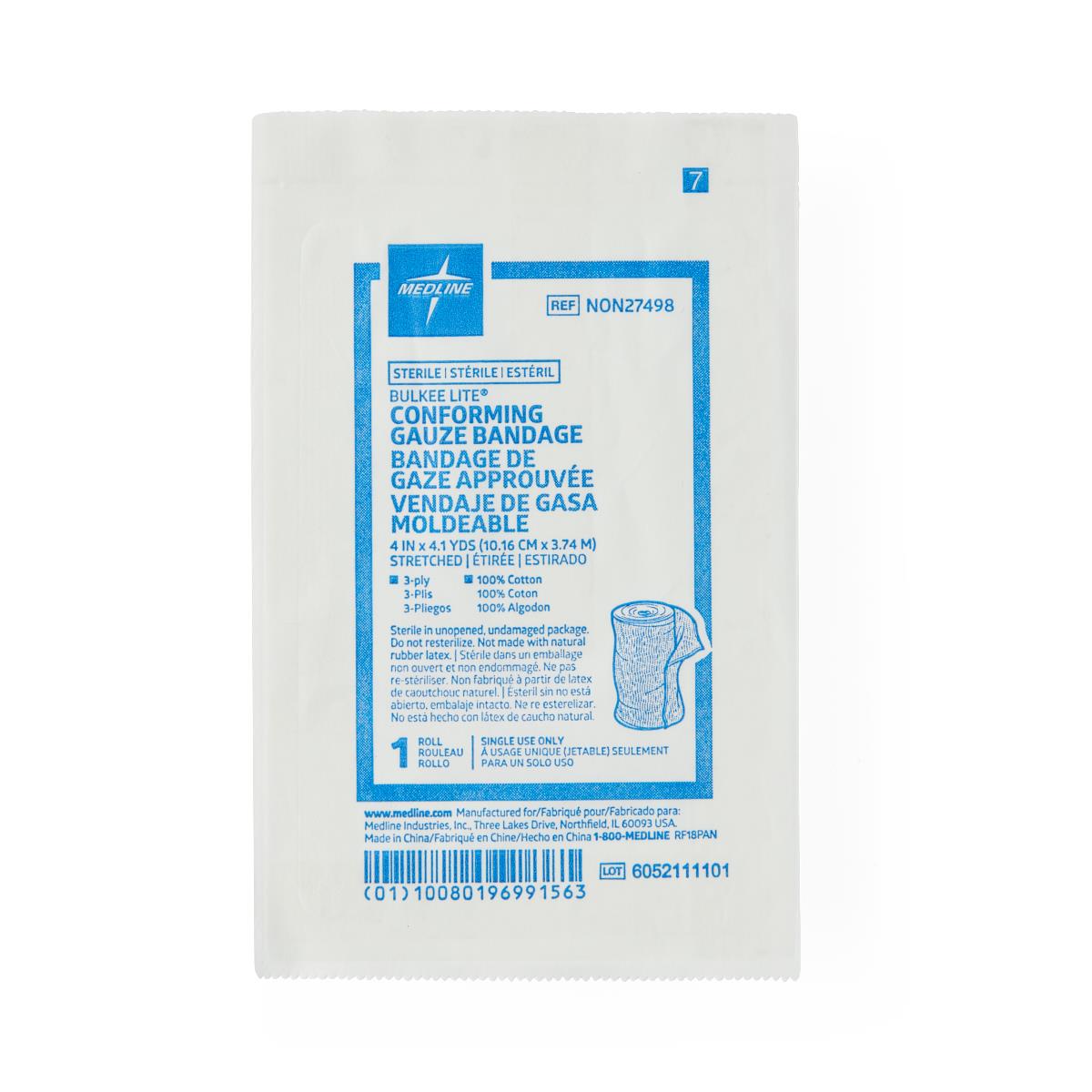 Bulkee Lite Sterile Cotton Conforming Bandages Gauze 4" x 4.1yd