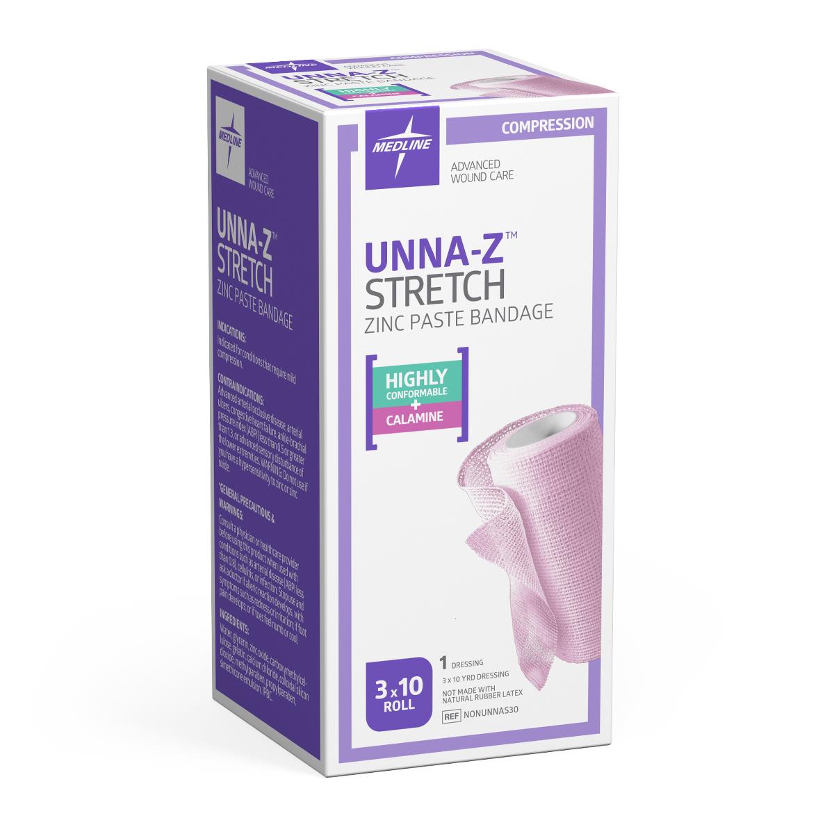 Unna-Z Stretch Zinc Oxide Compression Bandages 3 x 10yd with  Zinccal