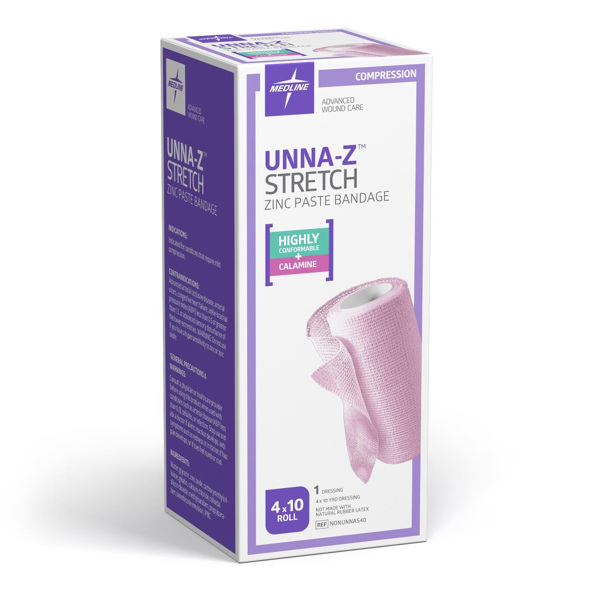 Unna-Z Stretch Zinc Oxide Compression Bandages 4 x 10yd with  Zinccal