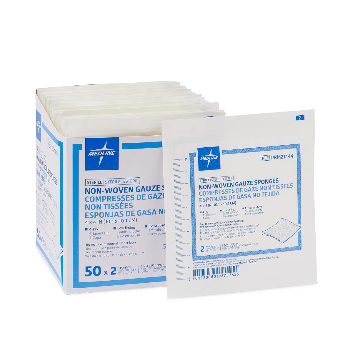 Sterile Nonwoven Gauze Sponges Nw 4" x 4" 4ply 2/pack