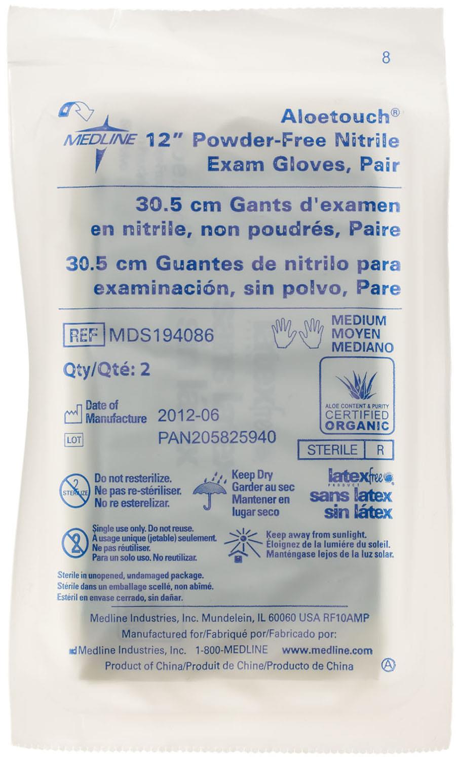 AloeTouch Sterile 12" Nitrile Exam Gloves Textured Pair Wrapped