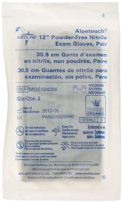 AloeTouch Sterile 12" Nitrile Exam Gloves Textured Pair Wrapped