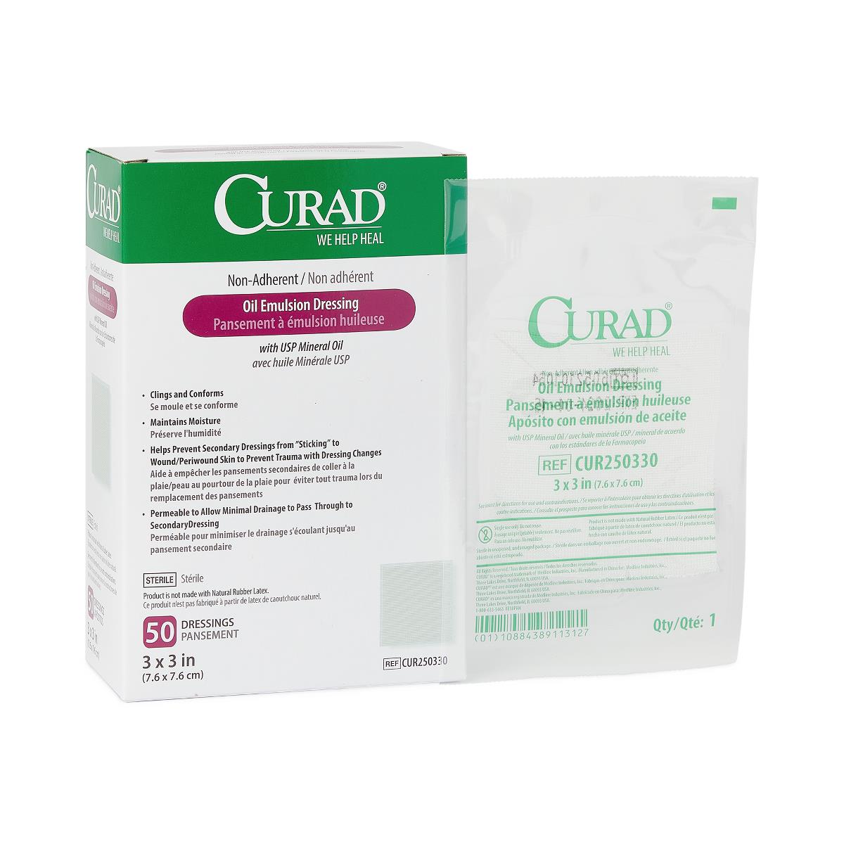 Curad Non-Adherent Sterile Oil Emulsion Dressings Gauze 3" x 3"