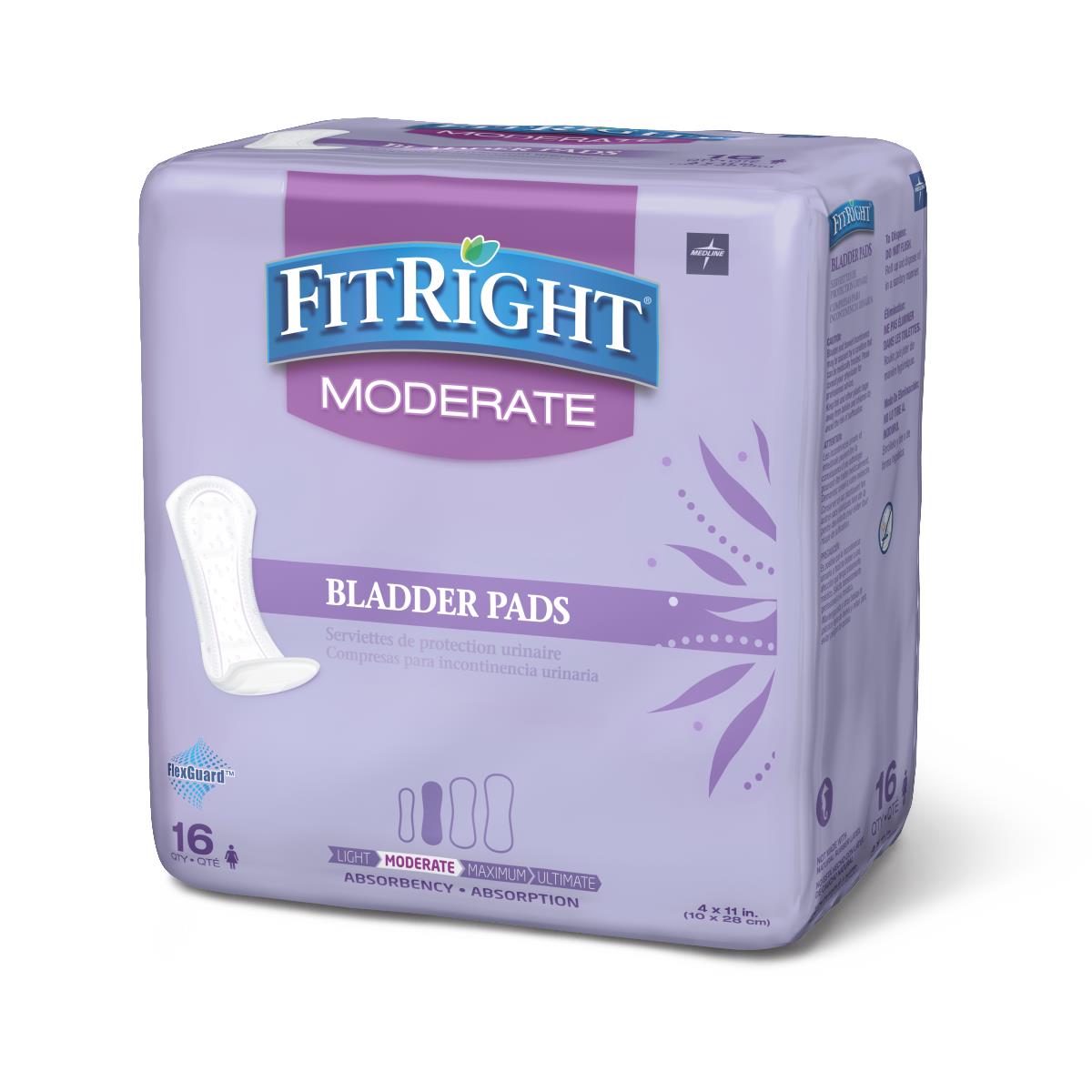 Fitright Activedge Women's Bladder Control Pads Liner Incontinent Moderate