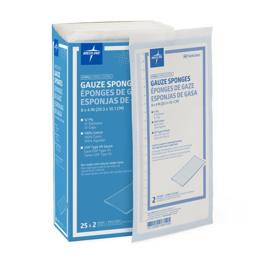 Sterile 100% Cotton Woven Gauze Sponges 8" x 4" 12ply 2/pack