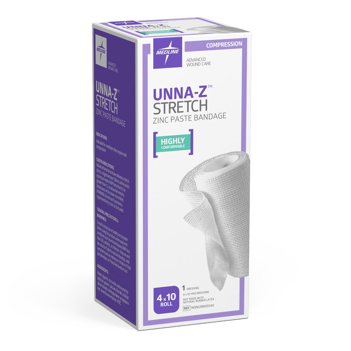 Unna-Z Stretch Zinc Oxide Compression Bandages 4 x 10yd with