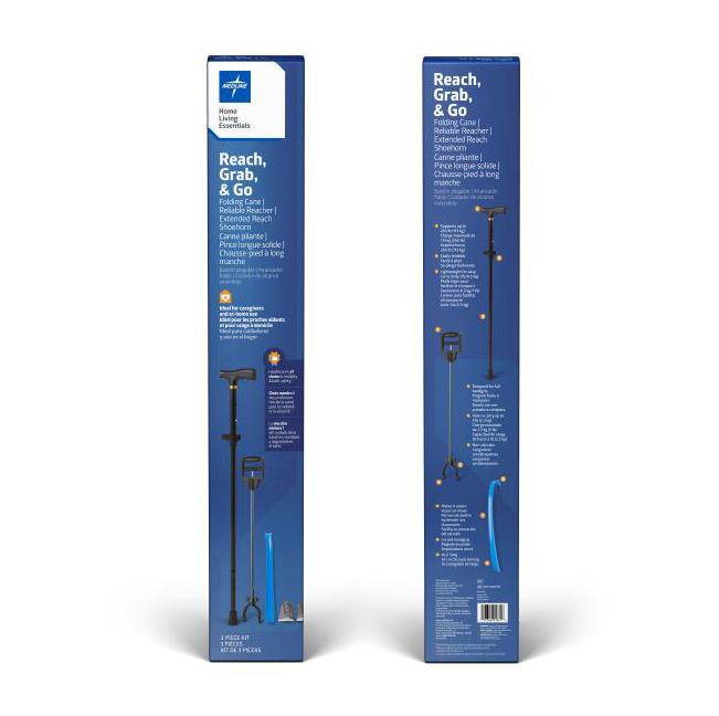 Reach Grab and Go Kit for Caregivers 3 Piece Cane Reacher Shoehorn (1 Each)