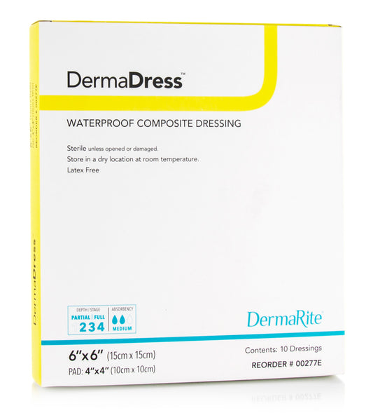 DermaDress Waterproof Composite Dressing 6" x 6" 10 Count