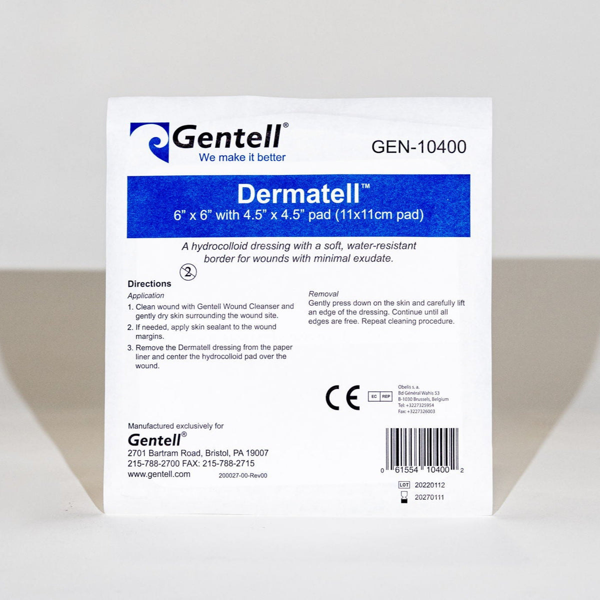 Gentell Dermatell Hydrocolloid Bordered Dressing 6" x 6"