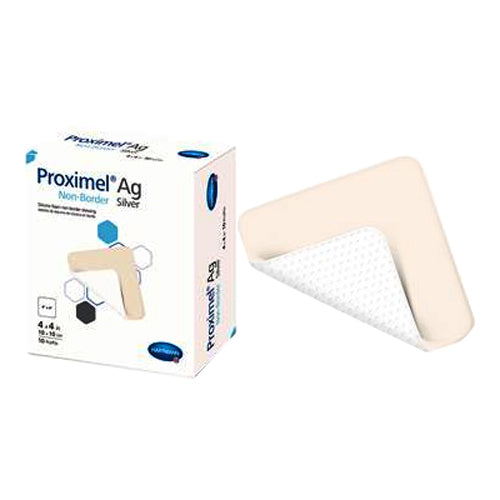Proximel Non-Border AG Silicone Foam Dressing, 4" x 4"