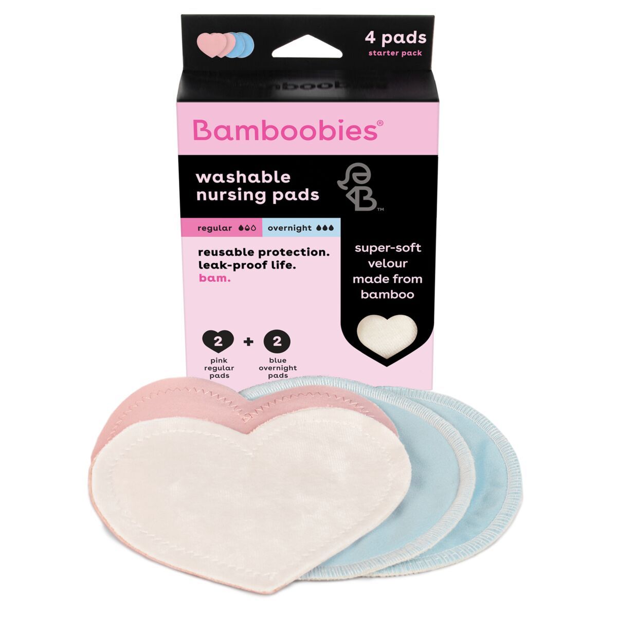 Bamboobies Washable Bamboo Rayon Nursing Pad 2 Pair Pack 1 Regular and 1 Overnight 4 Count