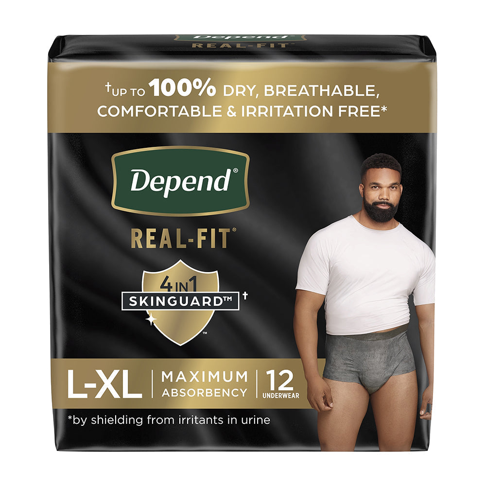Depend Realfit Max Absorbent Men'Sunderwear Grey Large/X-Large 12 Count