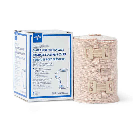 Firm-Wrap Short-Stretch Elastic Bandage Roll with clips Beige