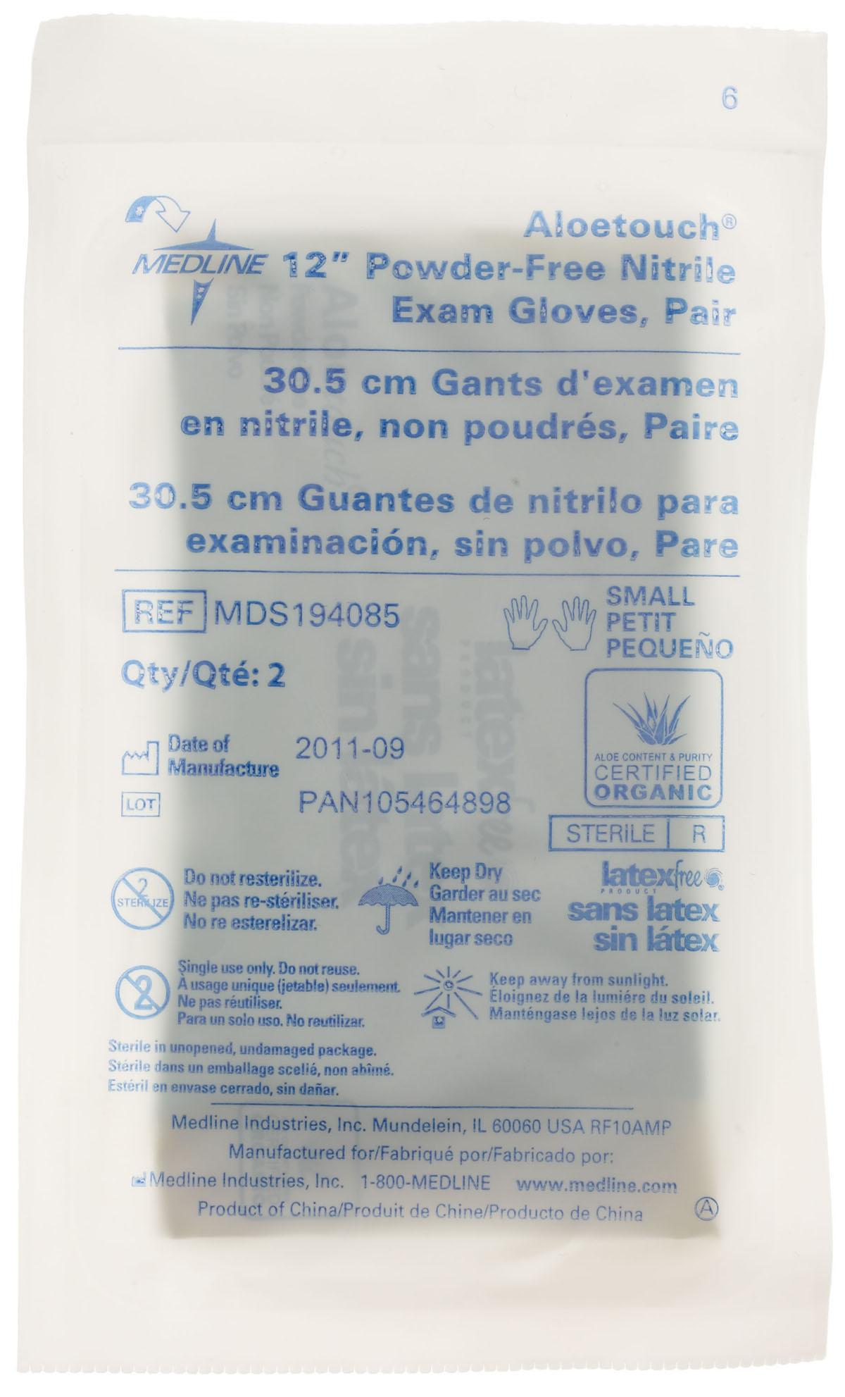 AloeTouch Sterile 12" Nitrile Exam Gloves Textured Pair Wrapped