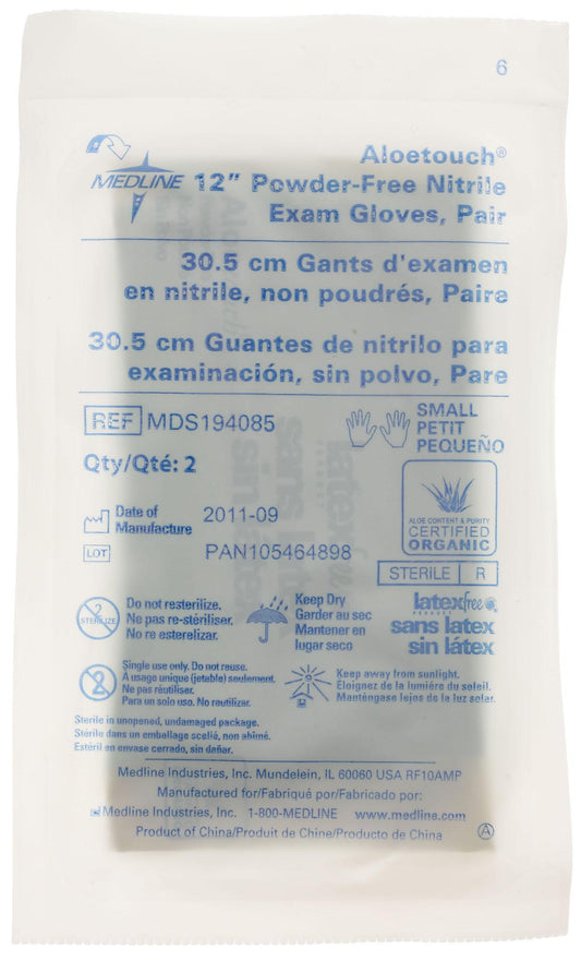 AloeTouch Sterile 12" Nitrile Exam Gloves Textured Pair Wrapped