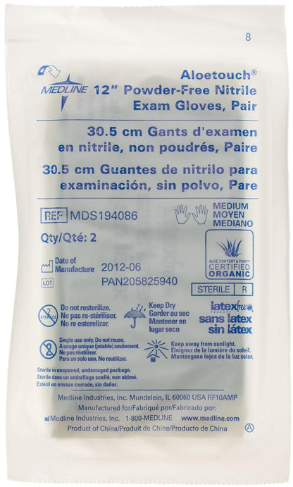 AloeTouch Sterile 12" Nitrile Exam Gloves Textured Pair Wrapped