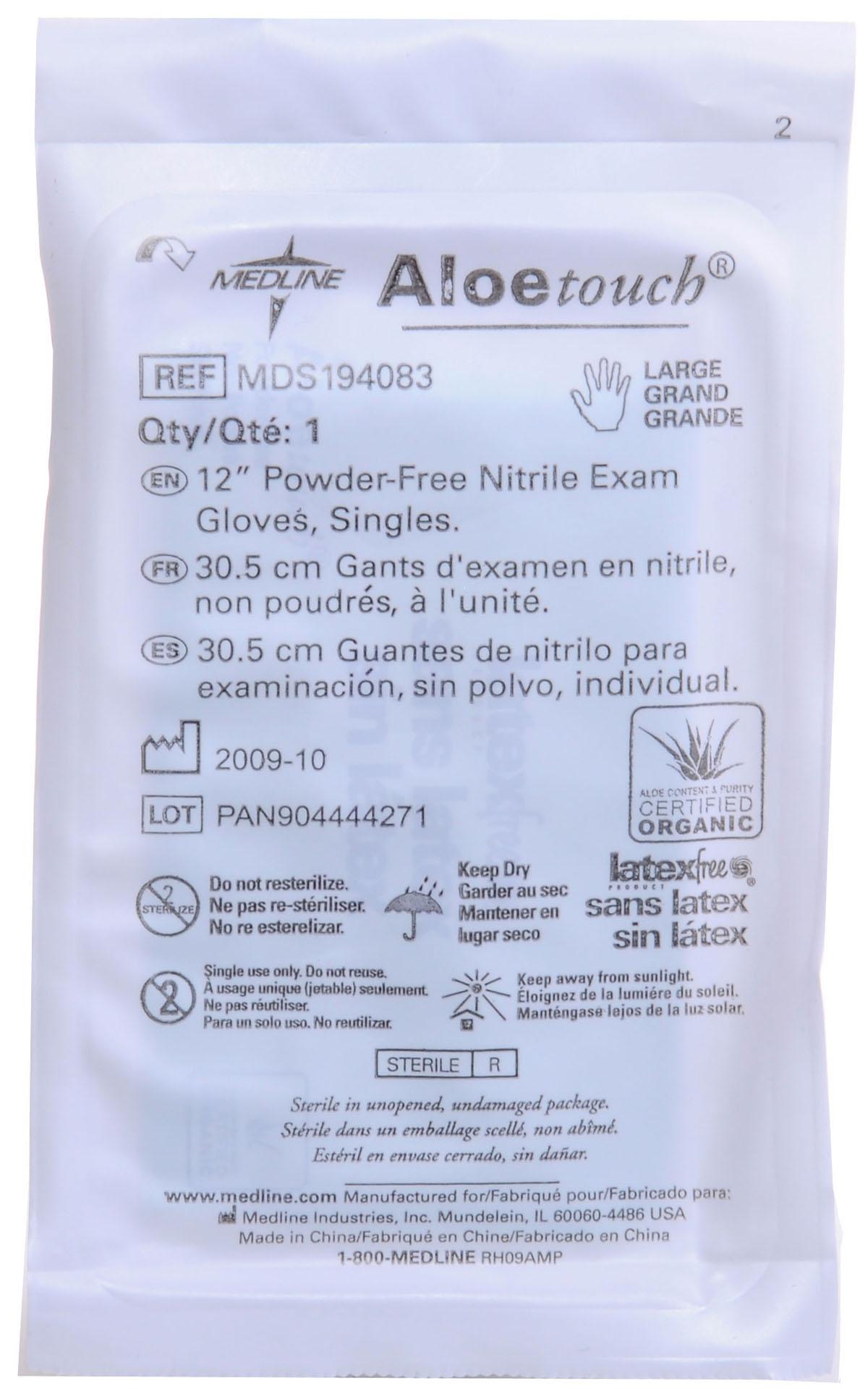AloeTouch Sterile 12" Nitrile Exam Gloves Textured Pair Wrapped