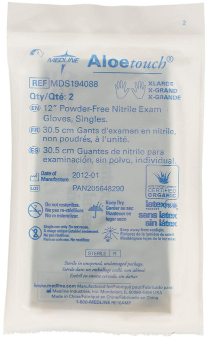 AloeTouch Sterile 12" Nitrile Exam Gloves Textured Pair Wrapped