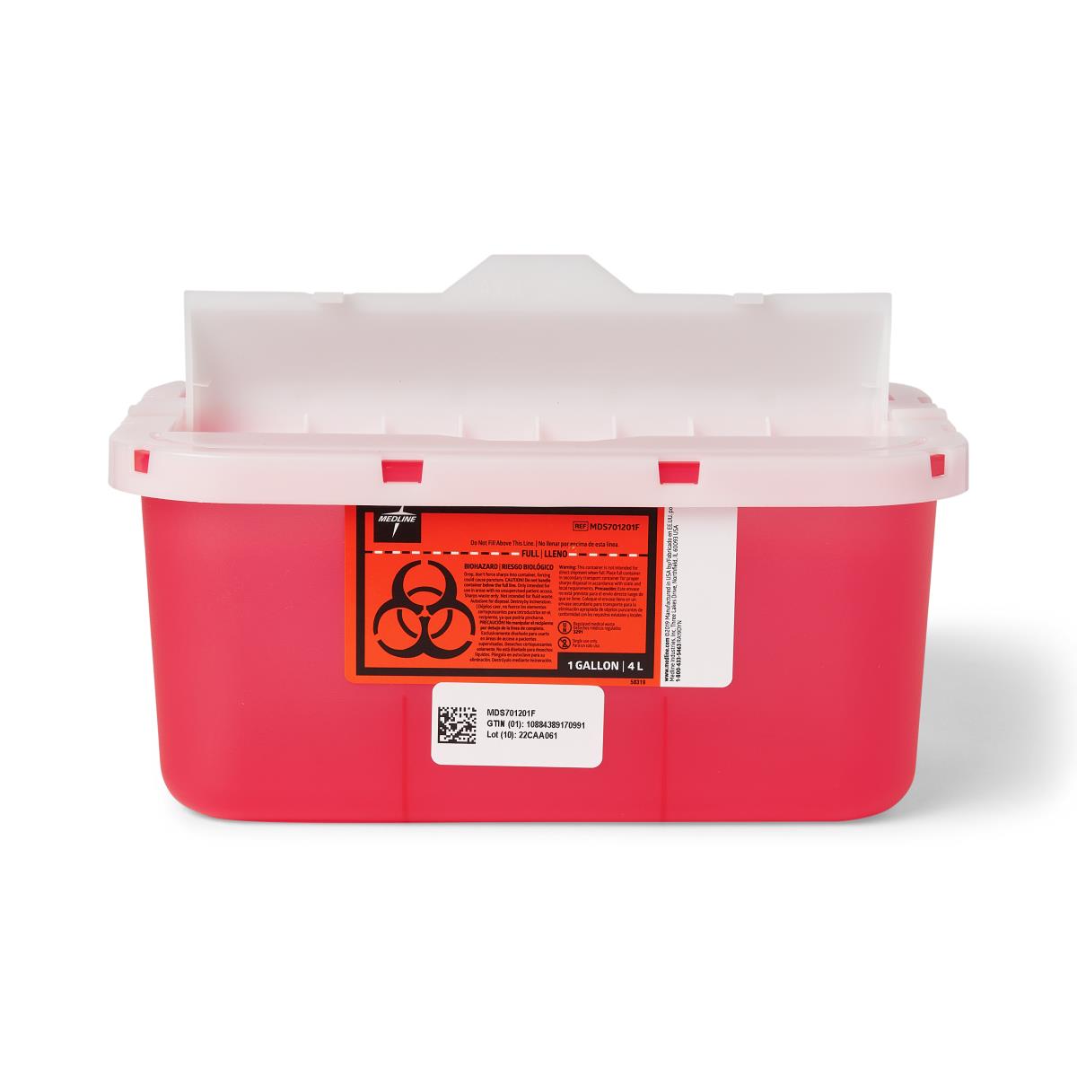 Biohazard Patient Room Sharps Disposal Containers 1 Gal Clear/red Flap