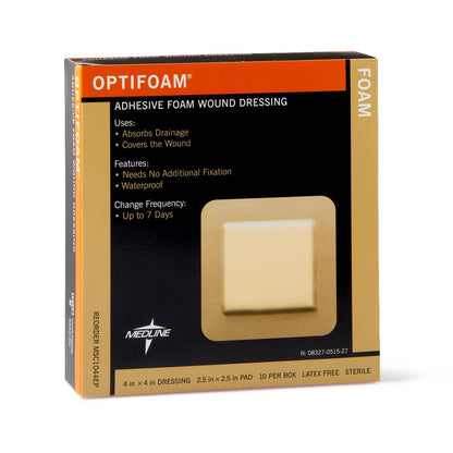 Optifoam Adhesive Foam Wound Dressing in Educational Packaging 4 IN x 4 IN