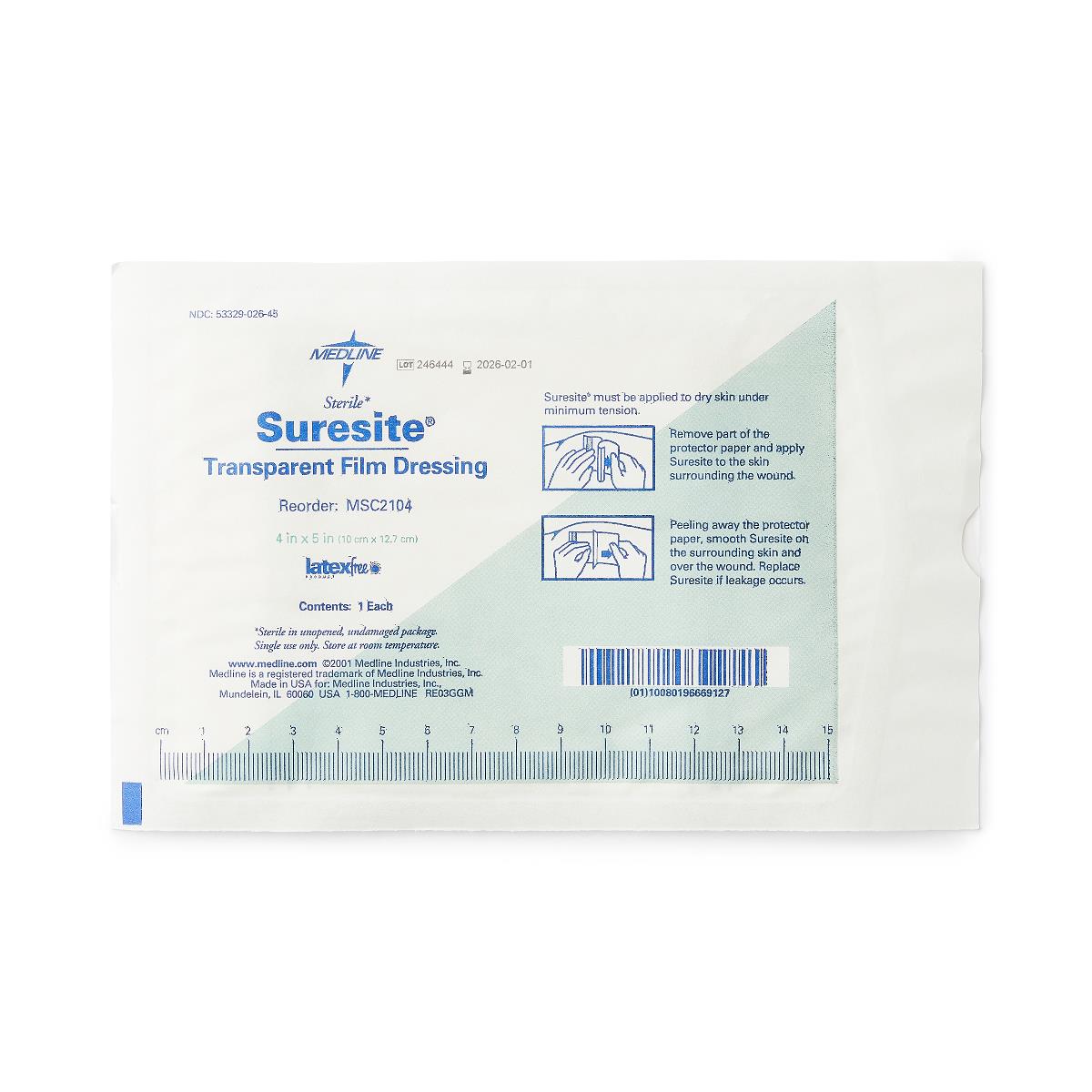 Suresite 2-Handle Transparent Dressings Film 4 x 5"