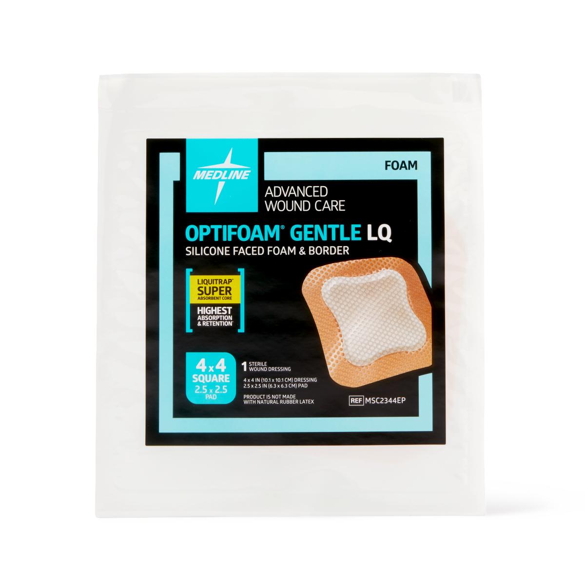 Optifoam Gentle LQ Silicone-Faced Foam Dressings Liquitrap Bordered 4 x 4