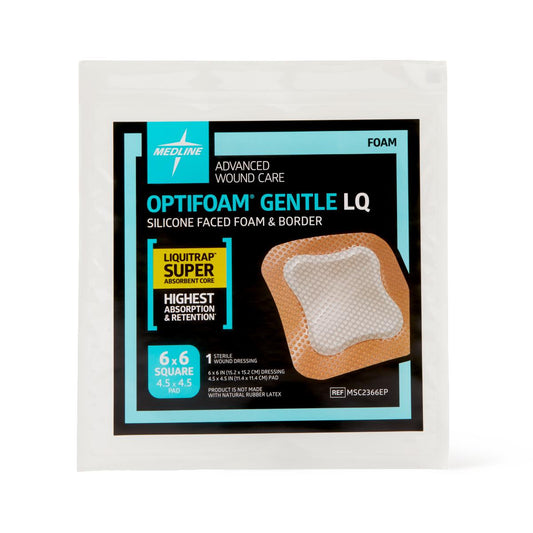 Optifoam Gentle LQ Silicone-Faced Foam Dressings Liquitrap Bordered 6 x 6