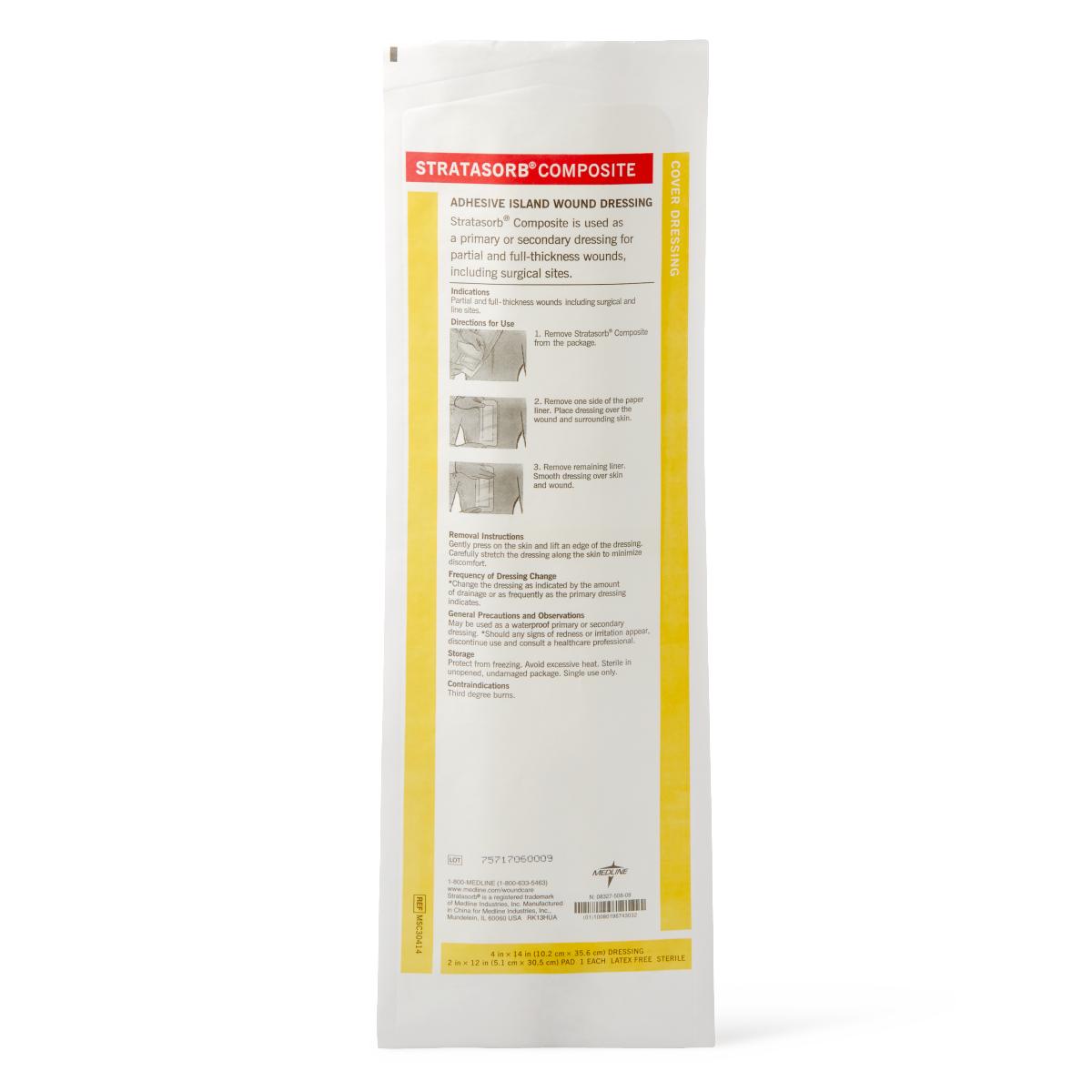 Stratasorb Waterproof Adhesive Island Wound Dressings Comp 4" x 14"