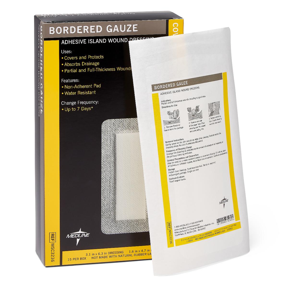 Bordered Gauze Adhesive Island Wound Dressings Border 3" x 6" 1.5" 4"pad Sterile