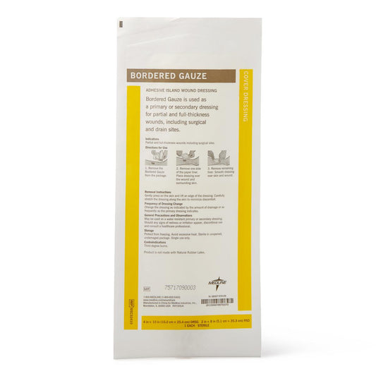 Bordered Gauze Adhesive Island Wound Dressings Border 4" x 10" (2 8"pad) Sterile
