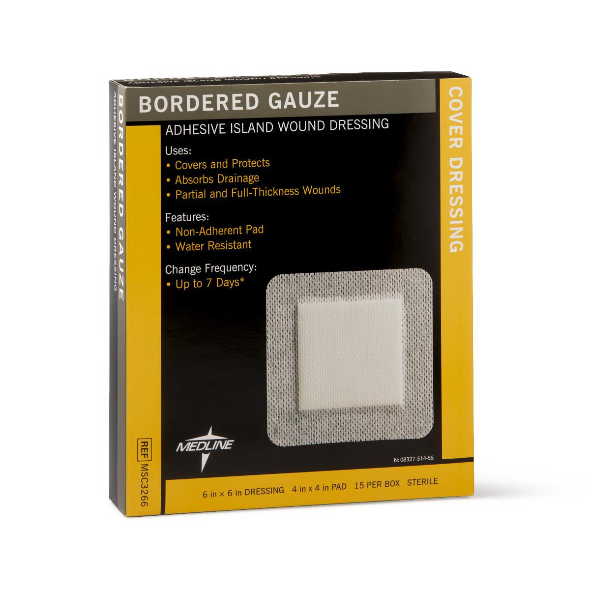 Bordered Gauze Adhesive Island Wound Dressings Border 6" x 6" 4" 4"pad Sterile
