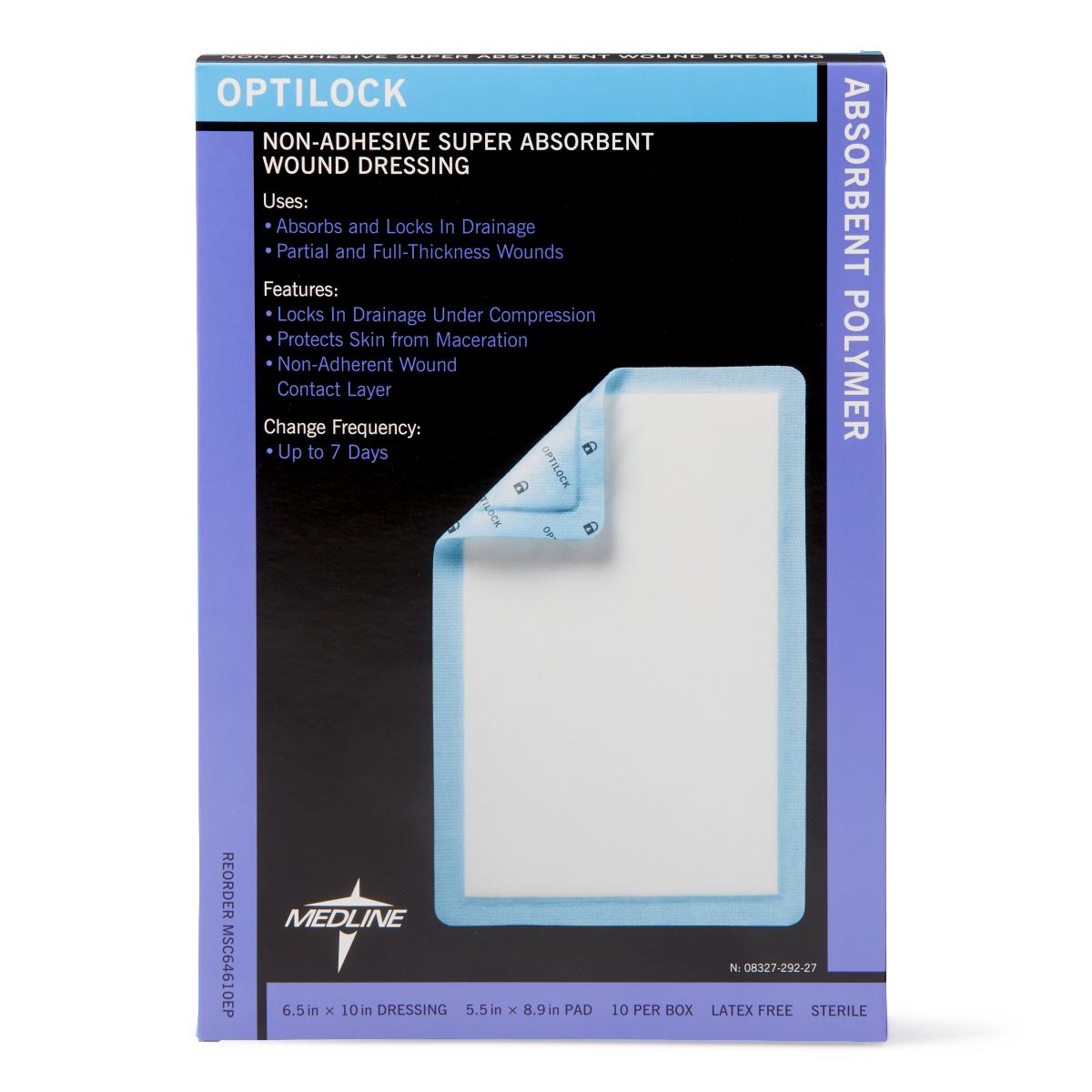 Optilock Nonadhesive Super Absorbent Wound Dressings 6.5 x 10