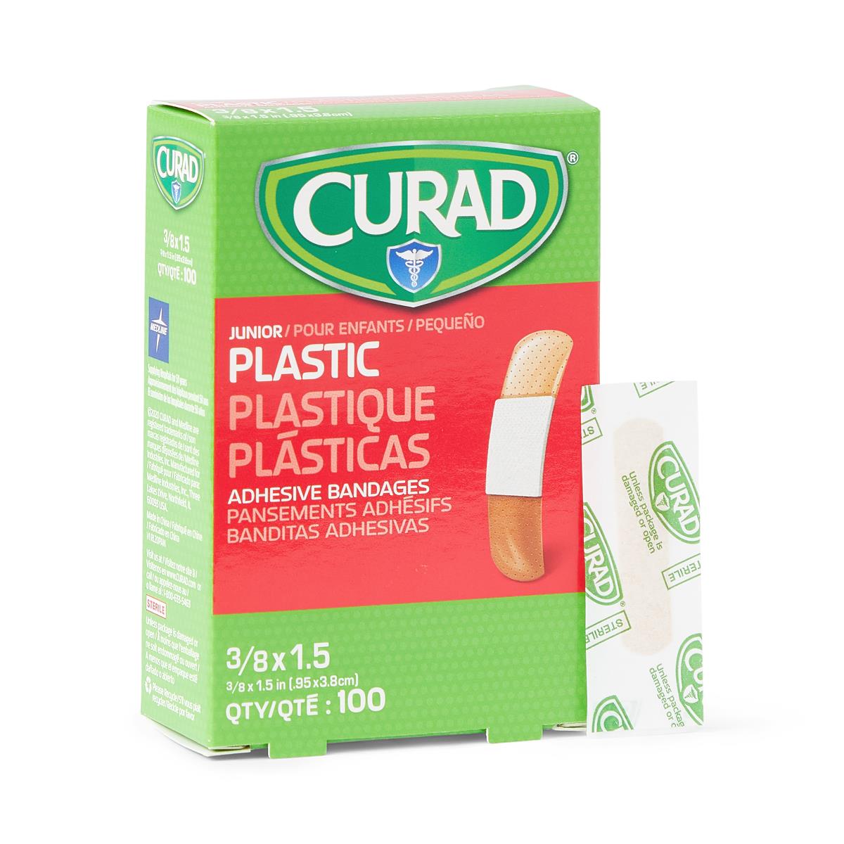 Curad Plastic Adhesive Bandages Jr 3/8" x 1.5" 100ct